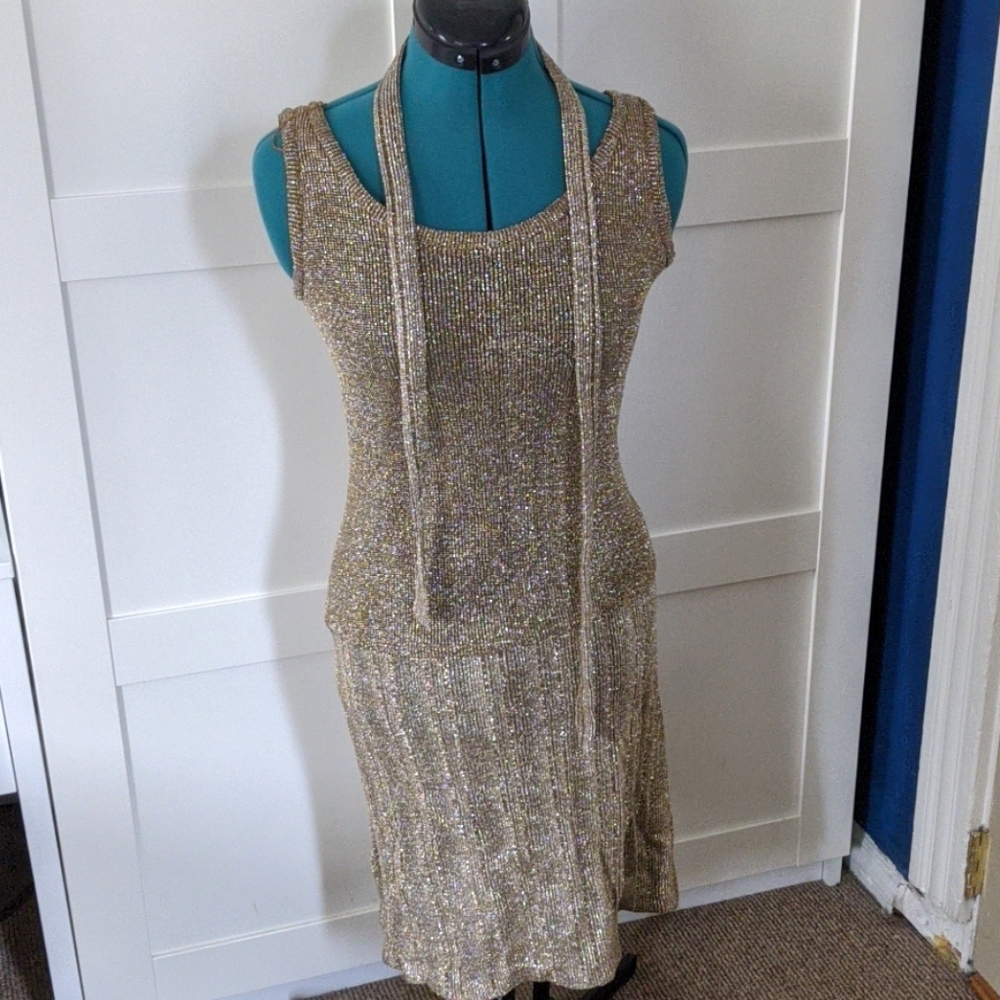 Vintage drop waist gold party dress: size 4
